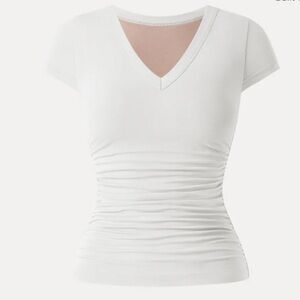 OGL White V-Neck Short Sleeve Top with Built-in Bra
